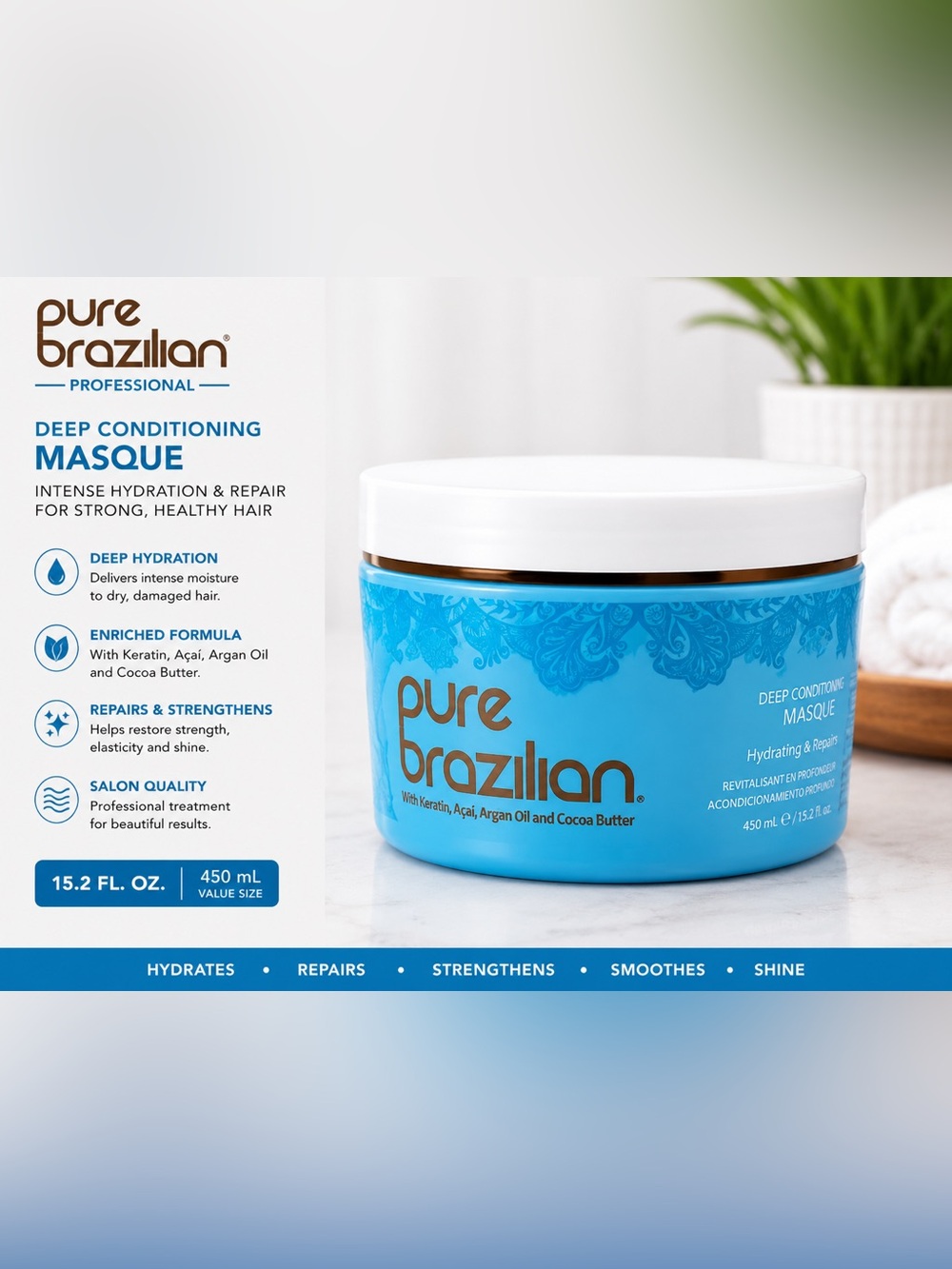 Pure Brazilian Blue Hair Mask Jar - Hydrating Treatment